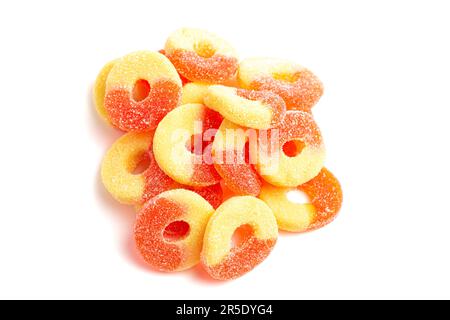 Classic Peach Ring Candies Isolated on a White Background Stock Photo