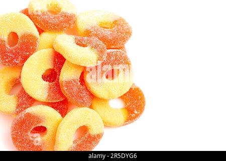 Classic Peach Ring Candies Isolated on a White Background Stock Photo