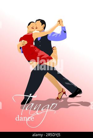 Couple dancing a tango. Vector Colored 3d illustration Stock Vector