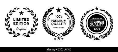 Limited edition premium quality emblem seal circle collection set black and white badge star circle wreath Stock Vector