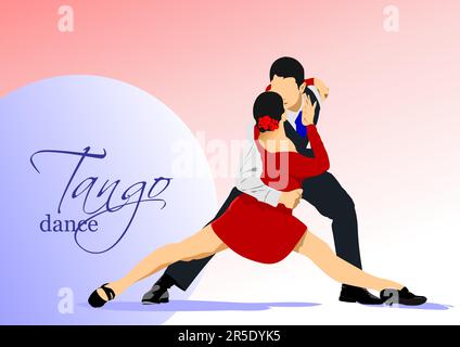 Couple dancing a tango. Vector Colored 3d illustration Stock Vector