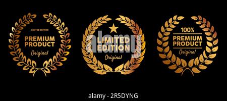 Limited edition premium quality emblem seal circle collection set gol golden badge star circle wreath Stock Vector