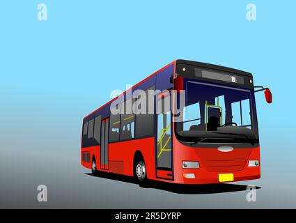 Red City bus on the road. Vector 3d illustration Stock Vector