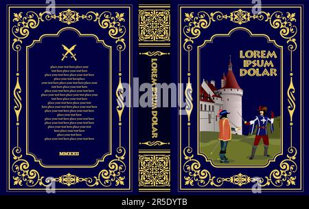 Ornate leather book cover and Old retro ornament frames. Royal Golden style design. Vintage Border to be printed on the covers of books. Vector illust Stock Vector