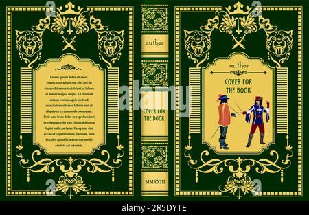 Ornate leather book cover and Old retro ornament frames. Royal Golden style design. Vintage Border to be printed on the covers of books. Vector illust Stock Vector