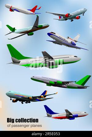 Airplane silhouettes. Vector Color 3d Hand drawn illustration Stock ...