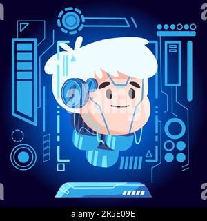 Kids human head in hologram futuristic machine modern communication technology automation innovation electronic Stock Vector