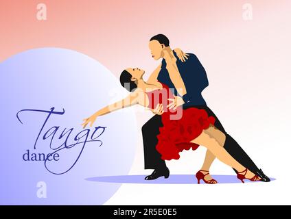 Couple dancing a tango. Vector Colored 3d illustration Stock Vector