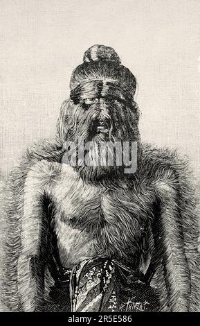 A hairy man from Burma. Old 19th century engraving from La Nature 1887 Stock Photo