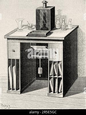 Photography lab, late 19th century. Old 19th century engraving from La Nature 1887 Stock Photo