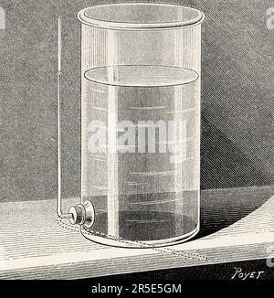 Sedimentation tank for the turning process of the photographic copy. Old 19th century engraving from La Nature 1887 Stock Photo