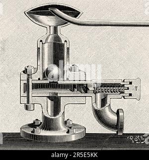 Ball valve, late 19th century. Old 19th century engraving from La Nature 1887 Stock Photo