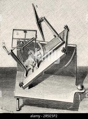 Optical telegraph apparatus of Leseurre. Old 19th century engraving from La Nature 1887 Stock Photo
