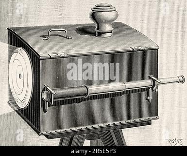Colonel Laussedat optical field telegraph apparatus. Old 19th century engraving from La Nature 1887 Stock Photo