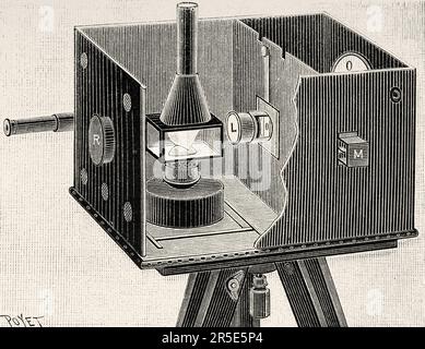 Colonel Laussedat optical field telegraph apparatus. Old 19th century engraving from La Nature 1887 Stock Photo