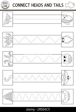 Vector under the sea handwriting practice worksheet. Ocean life ...