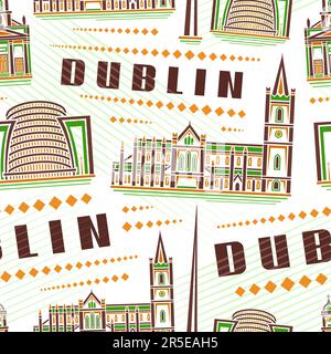 Vector Dublin Seamless Pattern, repeat background with illustration of famous european dublin city scape on white background for wrapping paper, decor Stock Vector