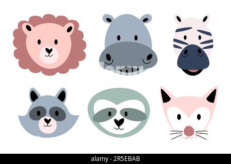 Animal stickers in cartoon style. Collection of cute wild animal heads.  Vector illustration Stock Vector Image & Art - Alamy