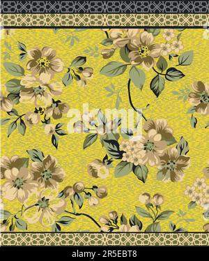 Abstract Design of Textured Flowers Ready for Textile Prints.yellow background Stock Vector