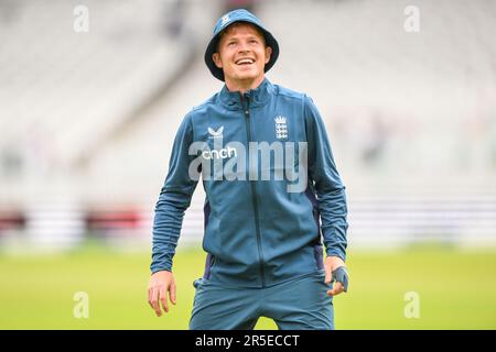 Ollie Pope of England during the pre match warm up ahead of the LV