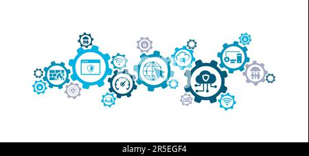 secure network vector illustration. Concept with connected icons and symbol related to VPN, virtual privacy, cyber security, cloud computing protect Stock Vector