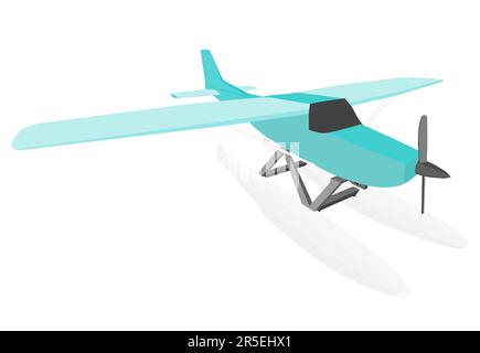 Propeller plane with landing gear isolated on white background. Flat style. Perspective view. 3D. Vector illustration. Stock Vector