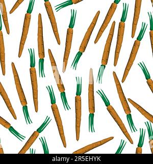 Seamless texture with carrots isolated on a white background. Low poly carrot. 3D. Vector illustration. Stock Vector