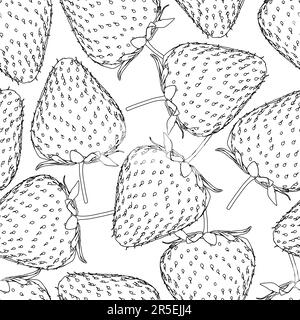 Seamless texture with contours of strawberries from black lines isolated on a white background. Vector illustration. Stock Vector