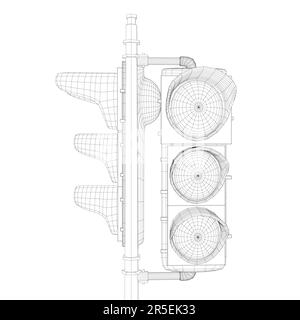 Traffic light wireframe from black lines isolated on white background. 3D. Vector illustration. Stock Vector