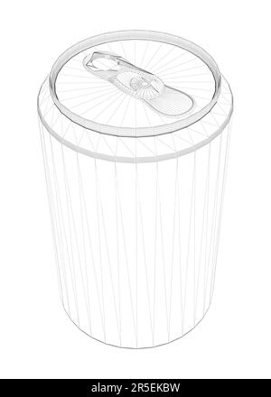 Black line beverage can wireframe isolated on white background. Isometric view. 3D. Vector illustration. Stock Vector