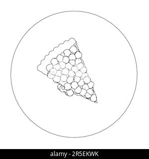 Outline of a piece of pie with berries on a plate from black lines isolated on a white background. View from above. 3D. Vector illustration. Stock Vector