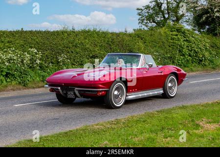 1966 60s sixties Milano Maroon Chevrolet Gmc Classic vintage car, Yesteryear motors en route to Capesthorne Hall Vintage Collectors car show, Cheshire Stock Photo