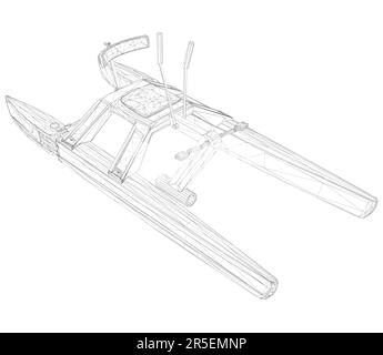 Wireframe of a catamoran with pedals from black lines isolated on a white background. Isometric view. 3D. Vector illustration. Stock Vector