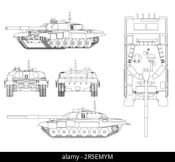 Outline of a battle tank from black lines isolated on a white ...