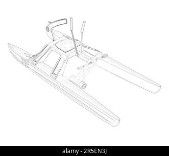 Outline of a catamoran with pedals from black lines isolated on a white background. Isometric view. 3D. Vector illustration. Stock Vector