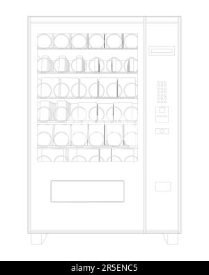 Outline of a vending snack machine from black lines isolated on a white background. Front view. Vector illustration. Stock Vector