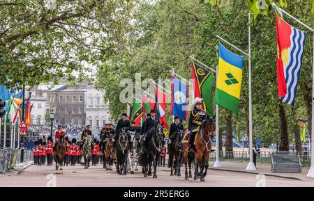 London, UK. 03rd June, 2023. Rehearsal for trooping the color took place today in St James Park. Credit: Paul Quezada-Neiman/Alamy Live News Stock Photo