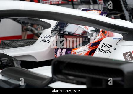 Barcelona, Spain. 03rd June, 2023. Motorsport: Formula 1 World Championship, Spanish Grand Prix, 3rd free practice Nico Hülkenberg from Germany of Team Haas is sitting in his car. Credit: Hasan Bratic/dpa/Alamy Live News Stock Photo