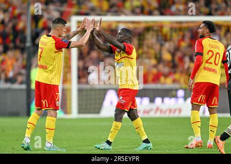 Lens, France. 27th May, 2023. Angelo Fulgini (20) of RC Lens pictured  during a soccer game between t Racing Club de Lens and AC Ajaccio, on the  37th matchday of the 2022-2023