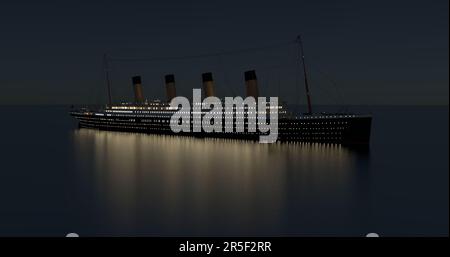 r.m.s. titanic on the ocean at night Stock Photo