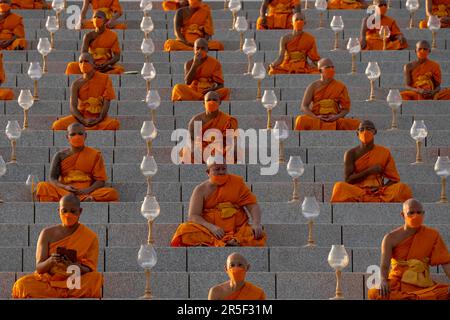 Pathum Thani, Thailand. 3rd June, 2023. Thousands of worshippers gathered at Thailand's Wat Dhammakaya temple to take part in a ceremony marking Vesak Bucha day, one of the most important holiday's in Theravada Buddhism. Over 100,000 LED lantern were arranged around the temple's central Cetiya dome into large patterns visible from the air depicting important periods of the Buddha's life. (Credit Image: © Adryel Talamantes/ZUMA Press Wire) EDITORIAL USAGE ONLY! Not for Commercial USAGE! Credit: ZUMA Press, Inc./Alamy Live News Stock Photo