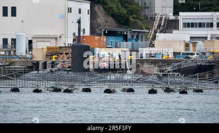 Yokusuka, Japan. 03rd June, 2023. Los Angeles-class submarine USS Annapolis (SSN-760) is seen anchored at Fleet Activities (FLEACT) Yokosuka in Kanagawa-Prefecture, Japan on Saturday, June 3, 2023. Photo by Keizo Mori/UPI Credit: UPI/Alamy Live News Stock Photo