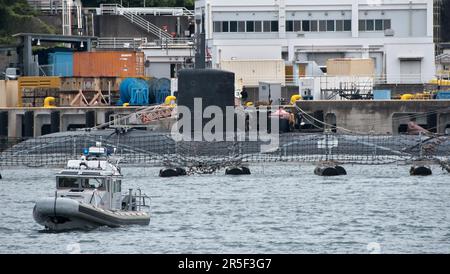 Yokusuka, Japan. 03rd June, 2023. Los Angeles-class submarine, USS Annapolis (SSN-760) is seen anchored at Fleet Activities (FLEACT) Yokosuka in Kanagawa-Prefecture, Japan on Saturday, June 3, 2023. Photo by Keizo Mori/UPI Credit: UPI/Alamy Live News Stock Photo