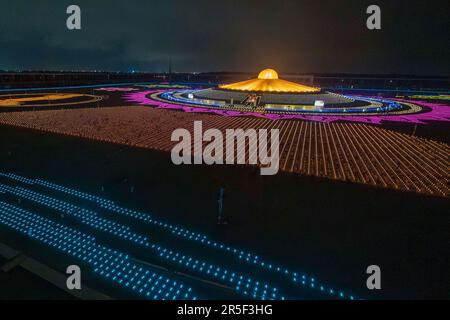 Pathum Thani, Thailand. 3rd June, 2023. Thousands of worshippers gathered at Thailand's Wat Dhammakaya temple to take part in a ceremony marking Vesak Bucha day, one of the most important holiday's in Theravada Buddhism. Over 100,000 LED lantern were arranged around the temple's central Cetiya dome into large patterns visible from the air depicting important periods of the Buddha's life. (Credit Image: © Adryel Talamantes/ZUMA Press Wire) EDITORIAL USAGE ONLY! Not for Commercial USAGE! Credit: ZUMA Press, Inc./Alamy Live News Stock Photo