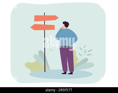 Man choosing direction of path way on road Stock Vector