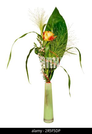 Closeup of an isolated flower arrangement in a glass vase Stock Photo