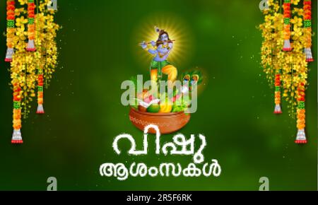 illustration of Happy Vishu new year Hindu festival celebrated in the Indian state of Kerala Stock Vector