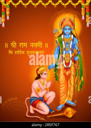 illustration of Lord Rama and Hanuman for Shree Ram Navami celebration background for religious holiday of India Stock Vector