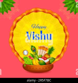 illustration of Happy Vishu new year Hindu festival celebrated in the Indian state of Kerala Stock Vector