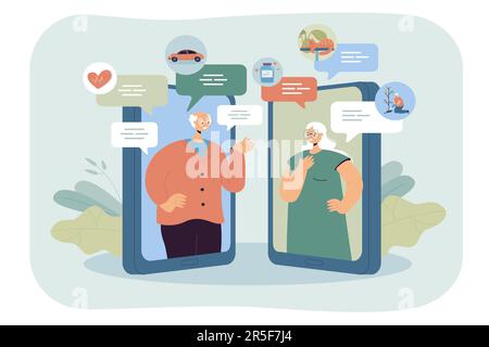 Wife and husband of old age having video call conference Stock Vector